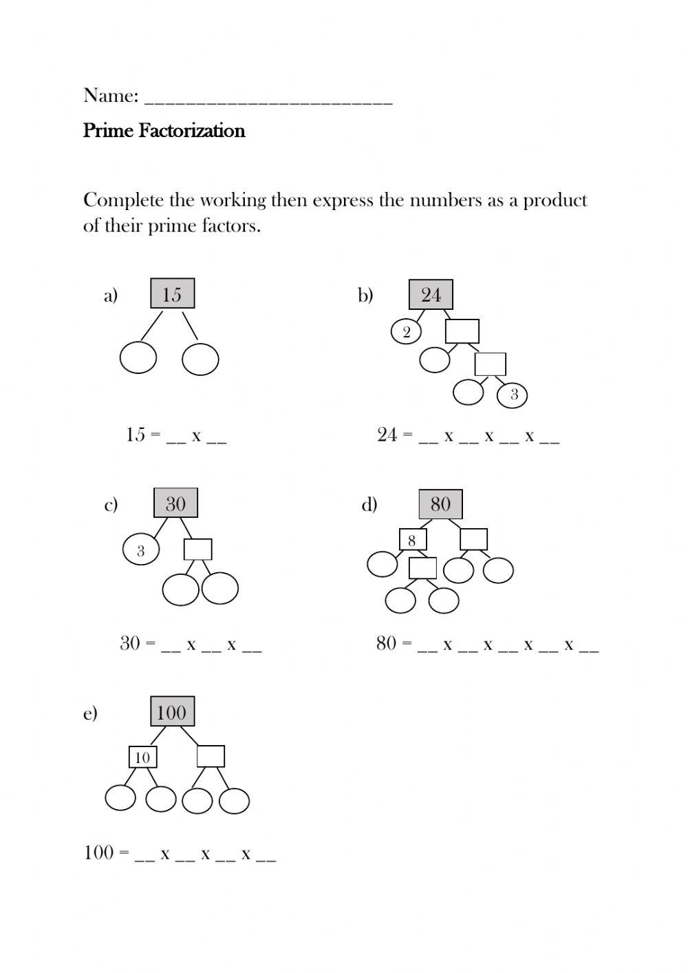 Prime Factorization Online Exercise Live Worksheets Worksheets Library