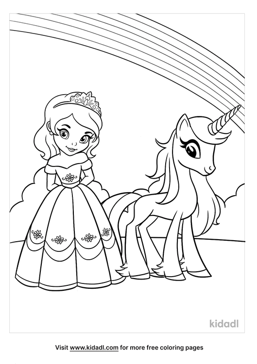 Princess And Unicorn Coloring Page Free Princess Coloring Page 