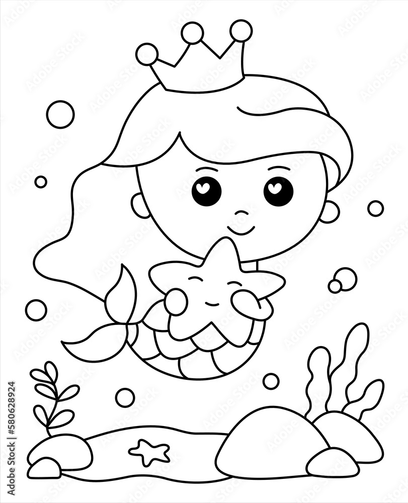 Black And White Mermaid Coloring Page