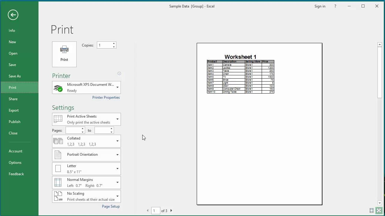 how to print multiple worksheets in excel