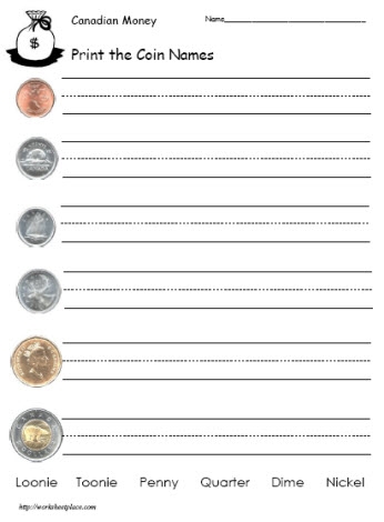 Print The Name Of The Coins Worksheets