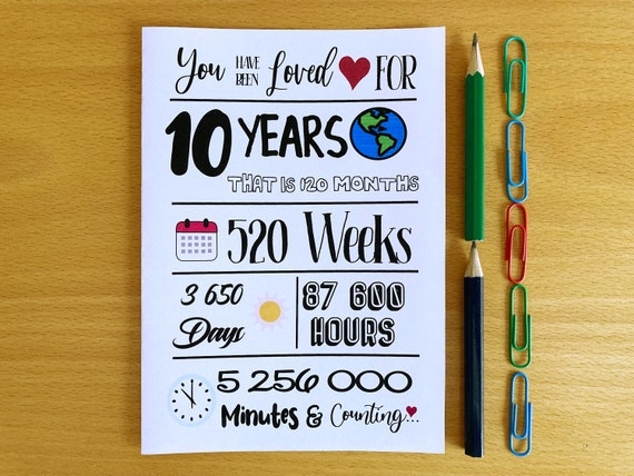 Printable 10th Birthday Card 10 Years Been Loved Instant Etsy