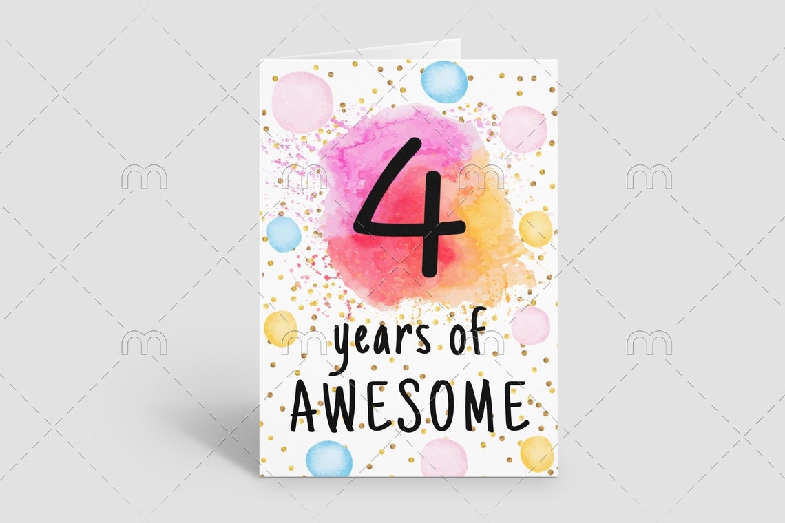 PRINTABLE 4th Birthday Card Printable Instant Download Birthday Card 4 