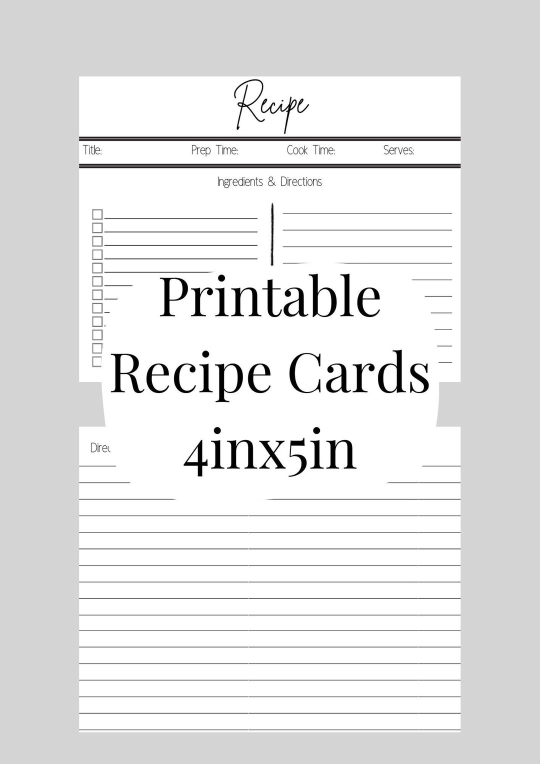 Printable 4x5 Recipe Cards Etsy