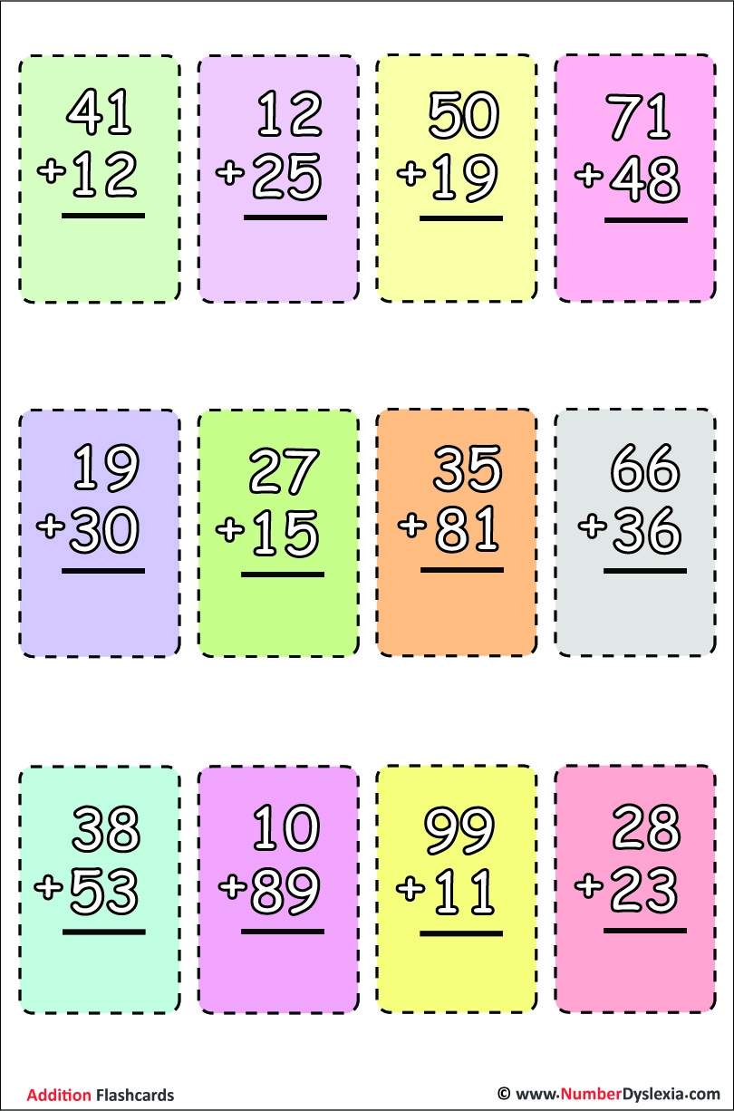 1st grade printable addition flash cards 0-12