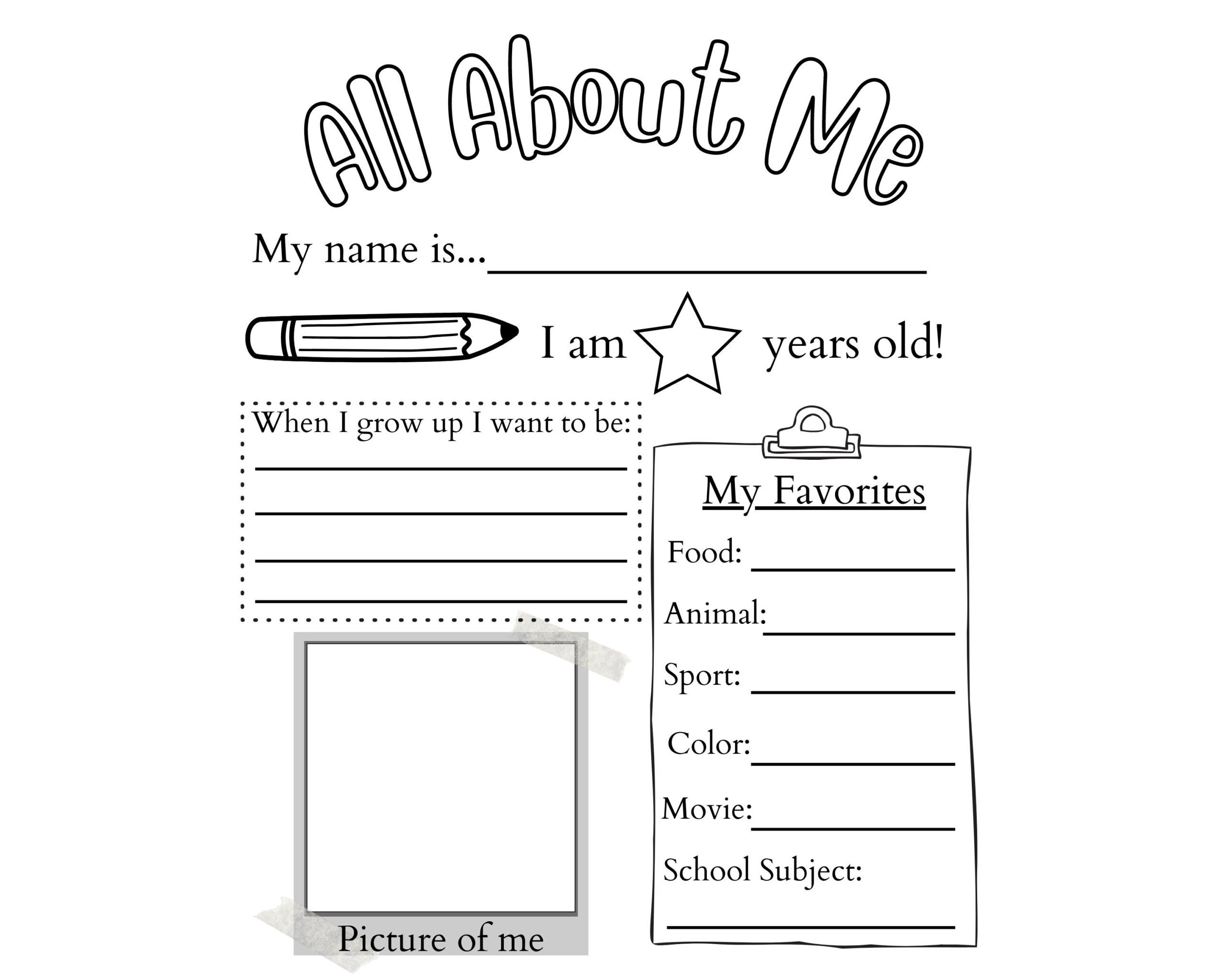 PRINTABLE All About Me Worksheet Printable Activity For Kids First 