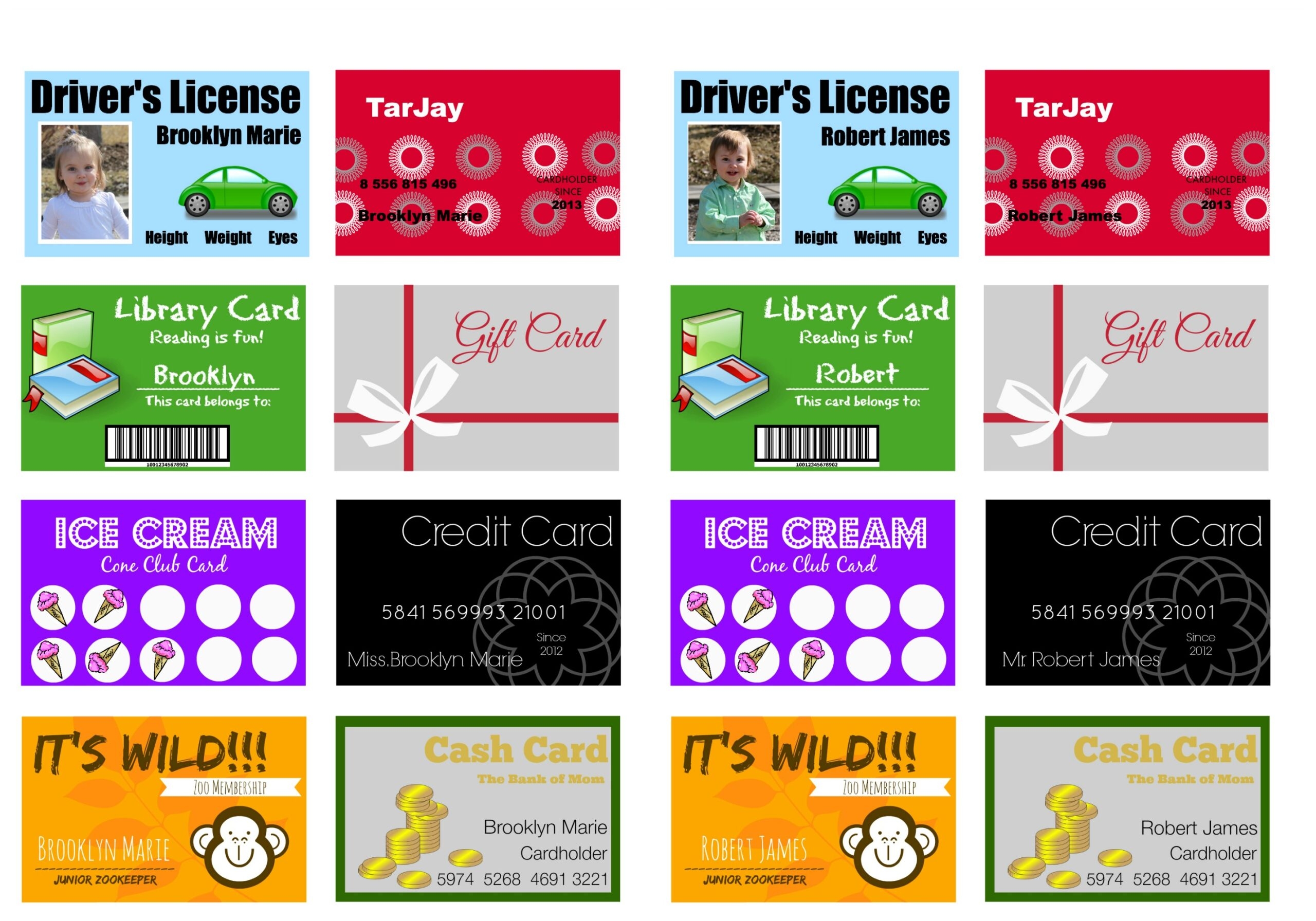 Printable and Customizable Play Credit Cards The Crazy Craft Lady