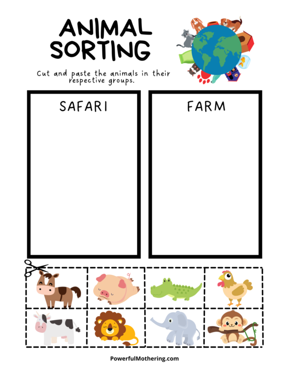 Printable Animal Sorting Activity For Preschoolers Powerful Mothering