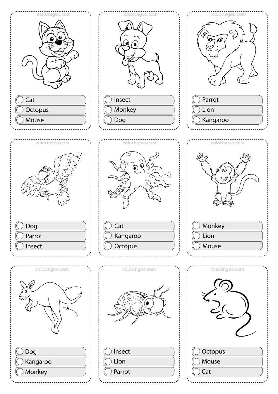 Printable Animals Multiple Choice PDF Flashcards 01