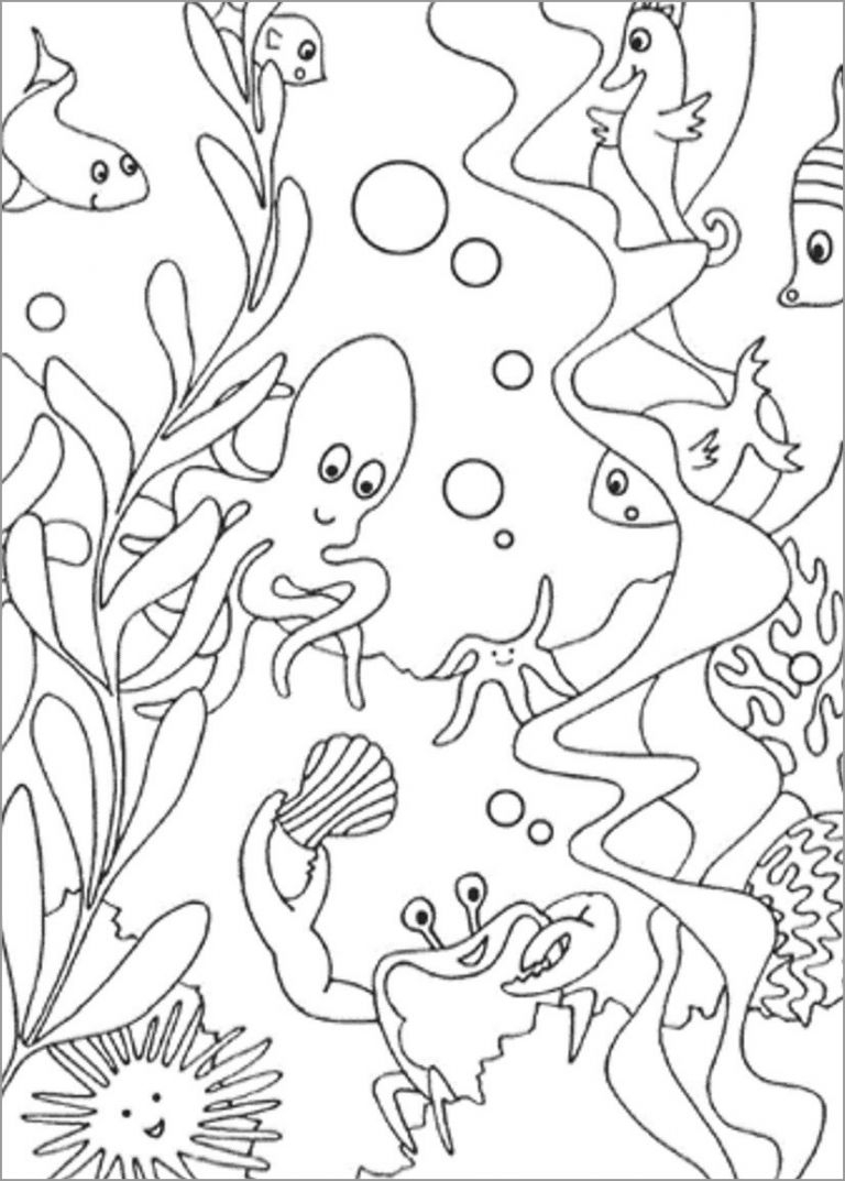 Printable Aquatic Animals Coloring Page ColoringBay