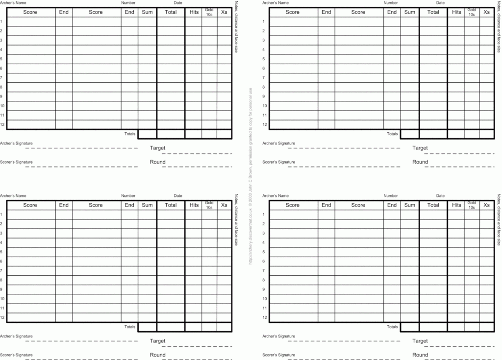 Printable Archery Score Cards Free Printable Templates