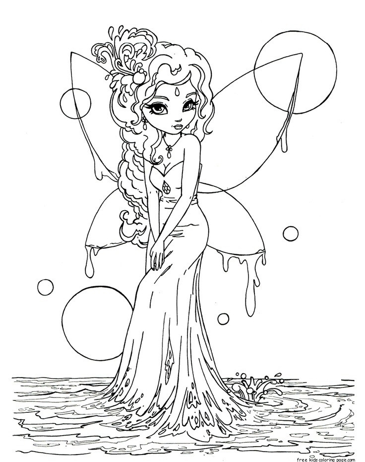 Printable Beautiful Fairy On Water Coloring In Pages For Kids