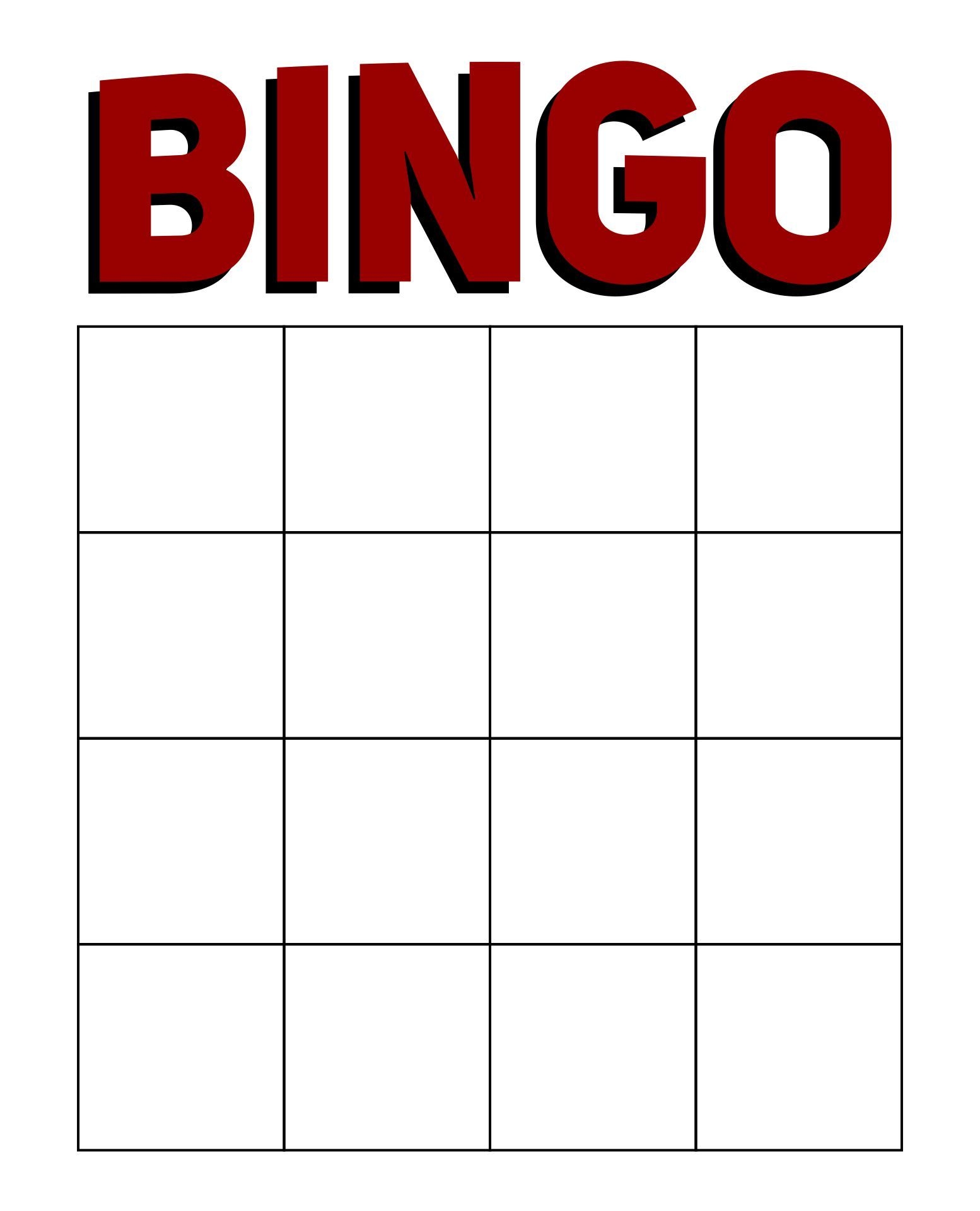 Printable Blank Bingo Cards Template 4 X 4 Bingo Card Template Bingo 
