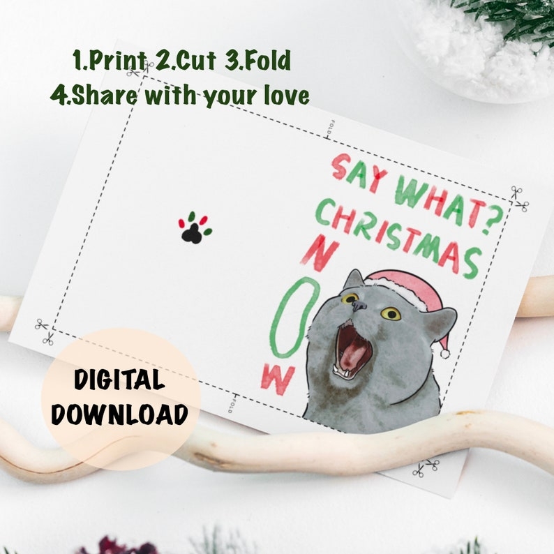 Printable Cat Christmas Card Printable Christmas Card Funny Etsy
