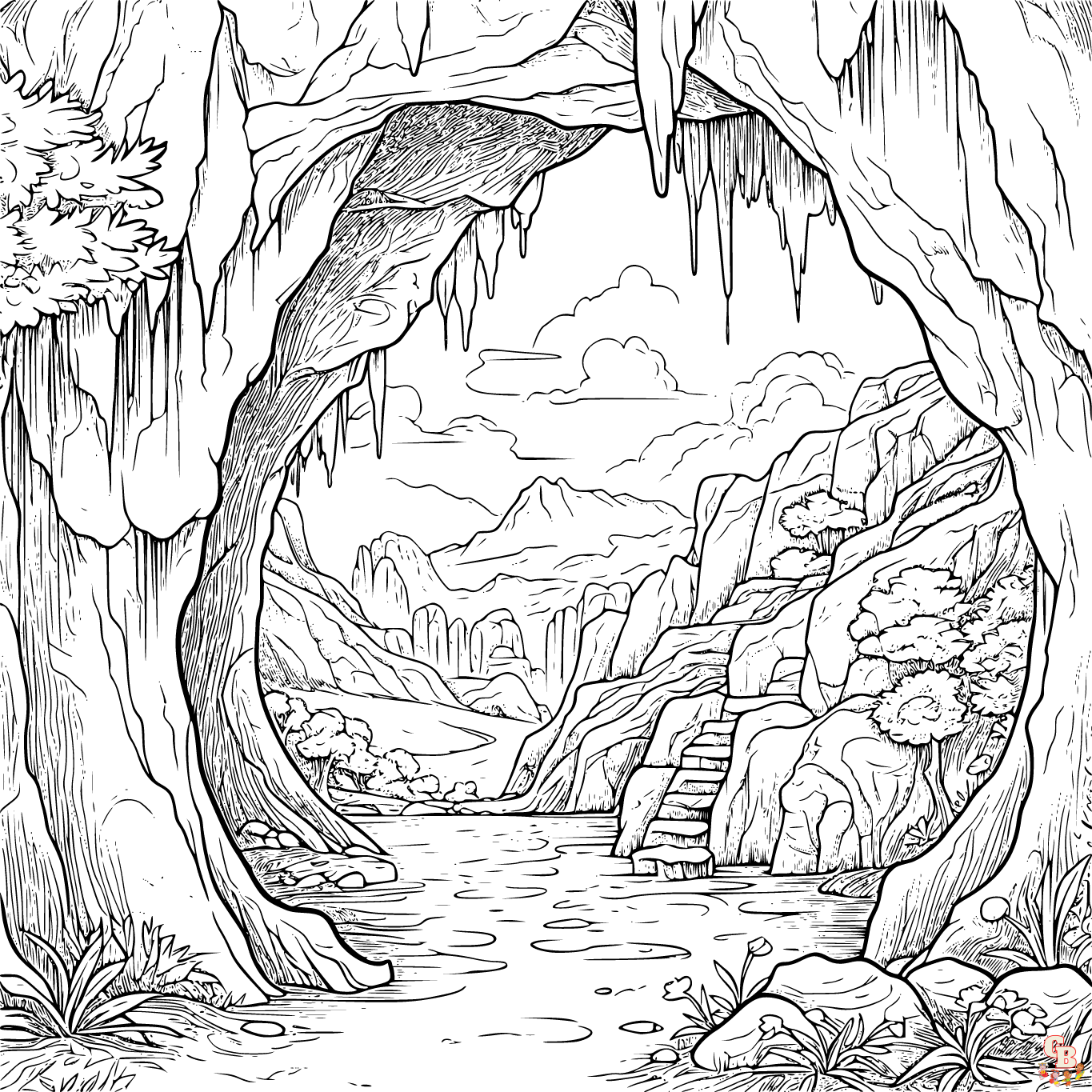 Cave Outline Coloring Pages For Caves