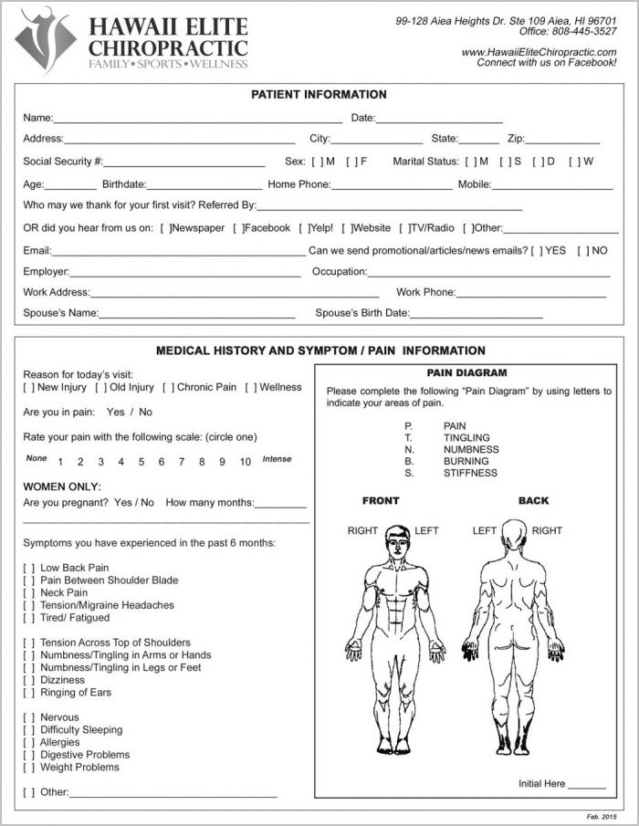 Printable Chiropractic Intake Forms Printable Form 2024
