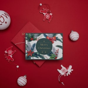 Printable Christmas Card Merry Christmas Card Bow Wreath Etsy
