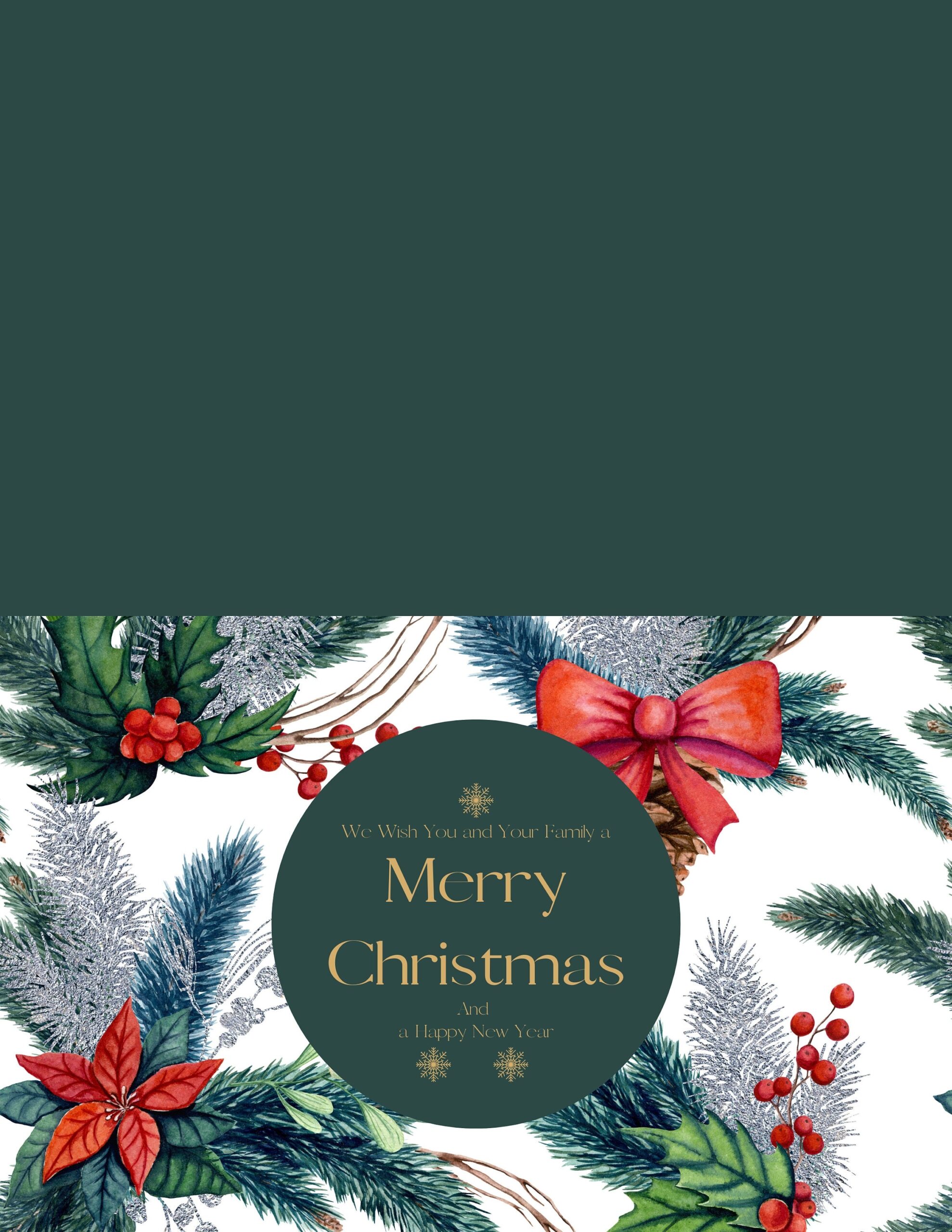 Printable Christmas Card Merry Christmas Card Bow Wreath Etsy