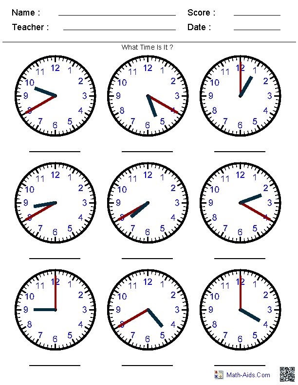 Printable Clock Worksheets Grade 2