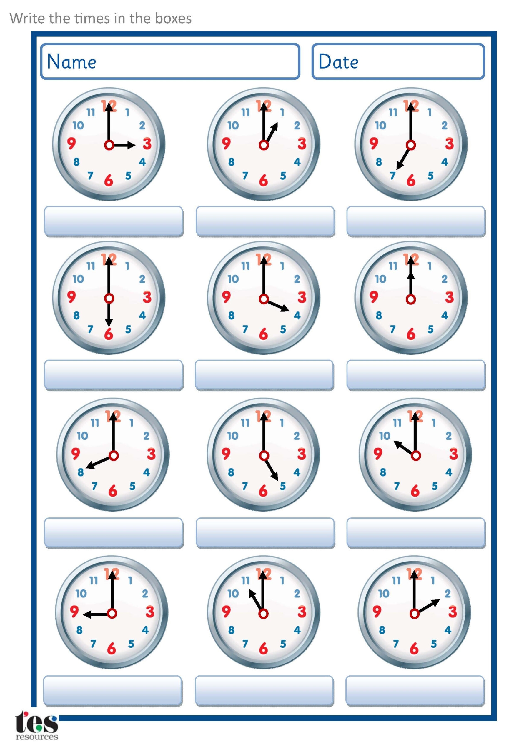 printable clock worksheets