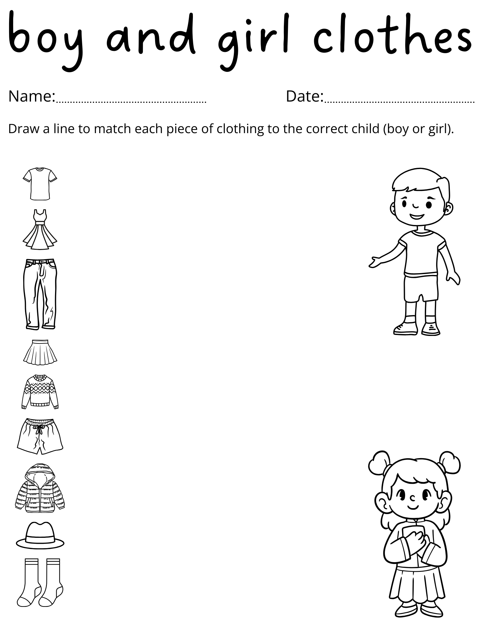 Printable Clothing Boy And Girl Things Activities Worksheet For 