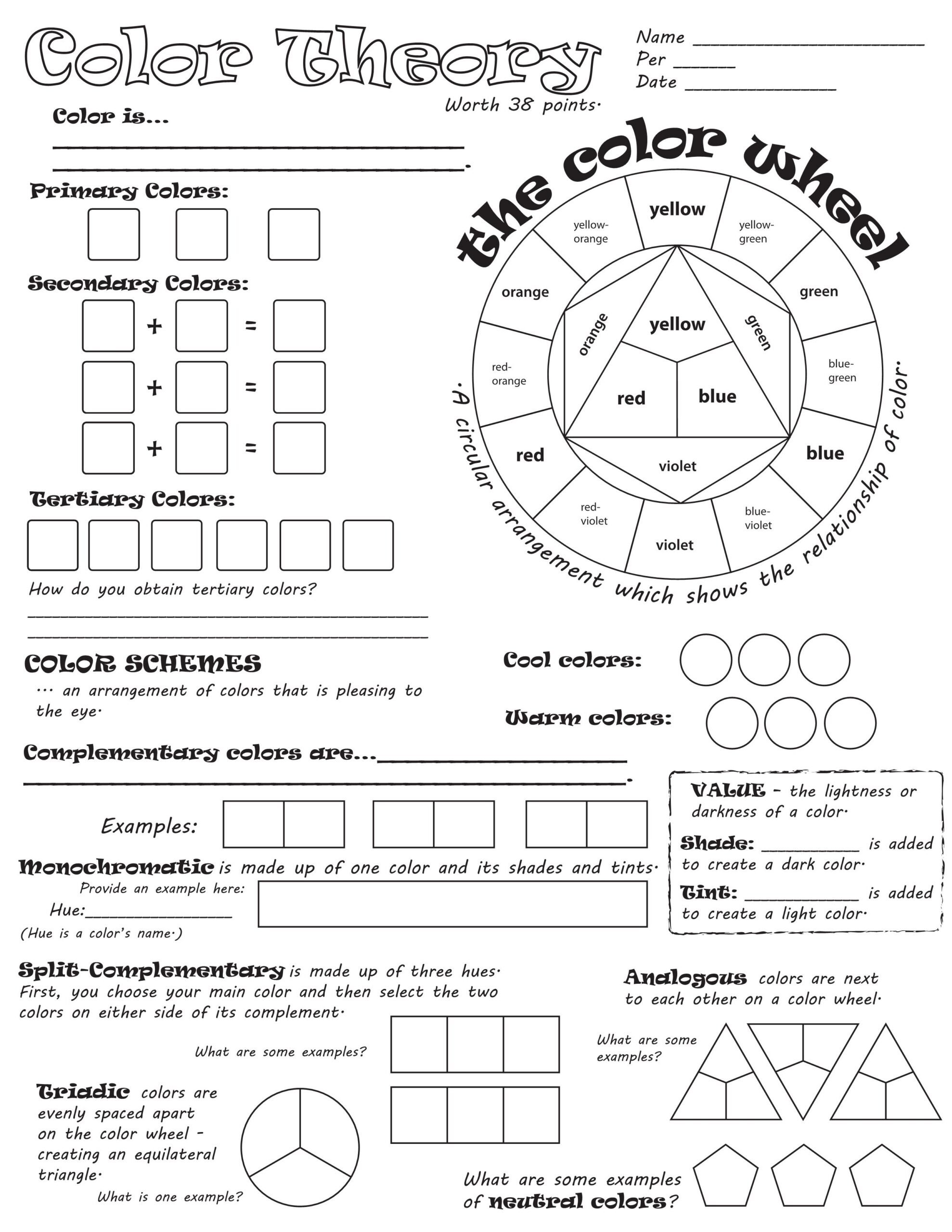 Printable Color Theory Worksheets Printable Worksheets
