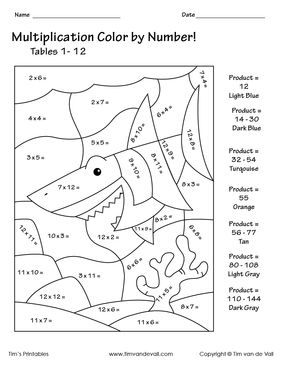 Printable Colornumber Multiplication Worksheets Pdf Tim 39 s Free