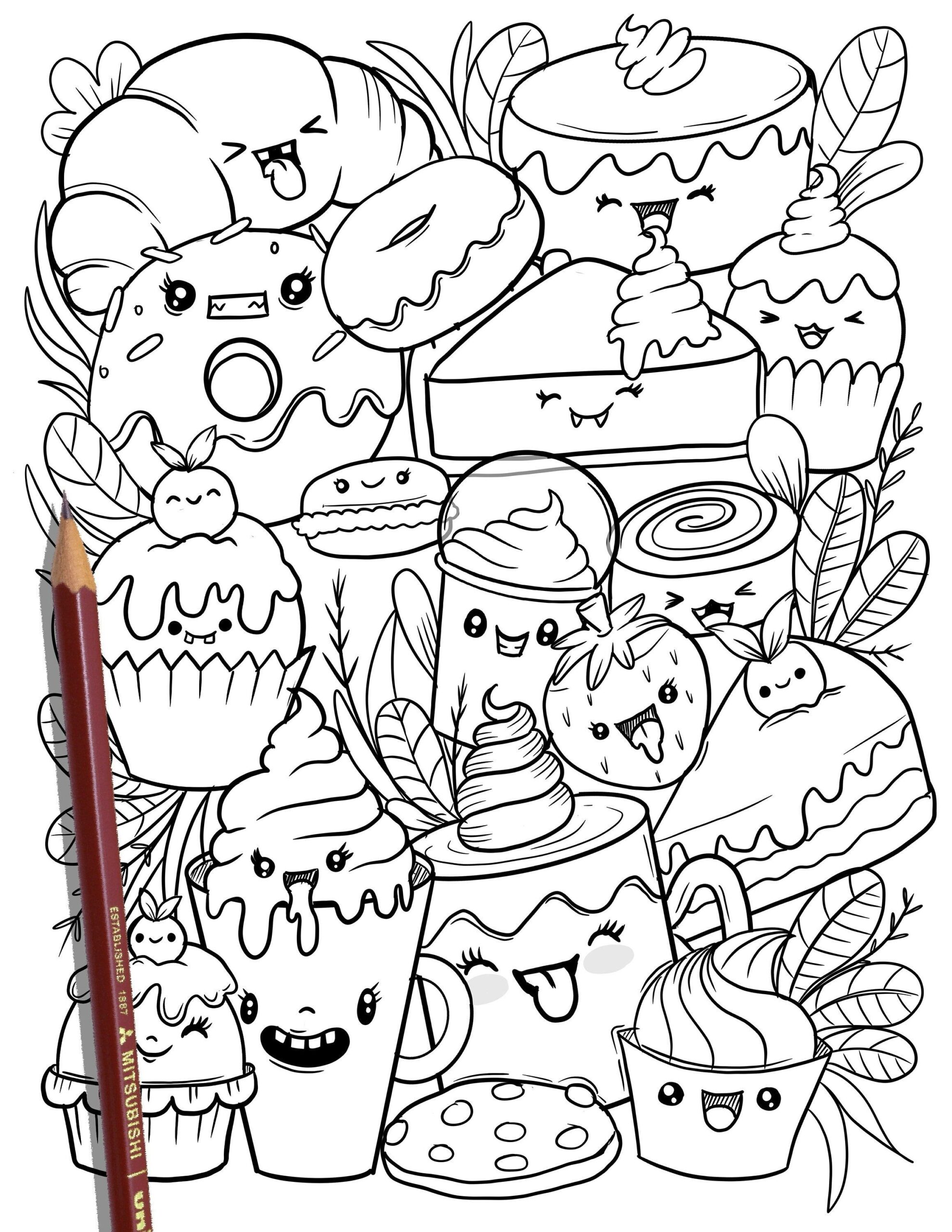 PRINTABLE Cute Dessert Coloring Page Hand drawn Coloring Sheet Sweet 