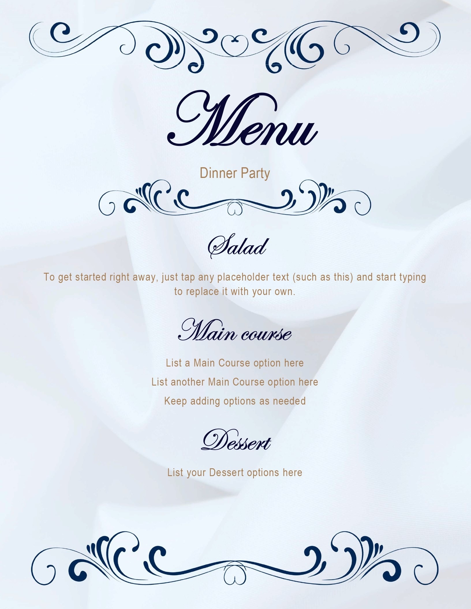 menu template printable free