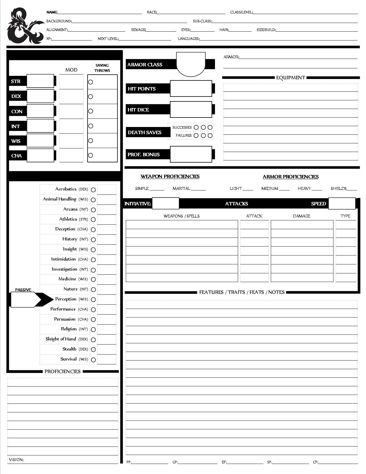 Printable Dungeons And Dragons Character Sheet Tent C Vrogue co