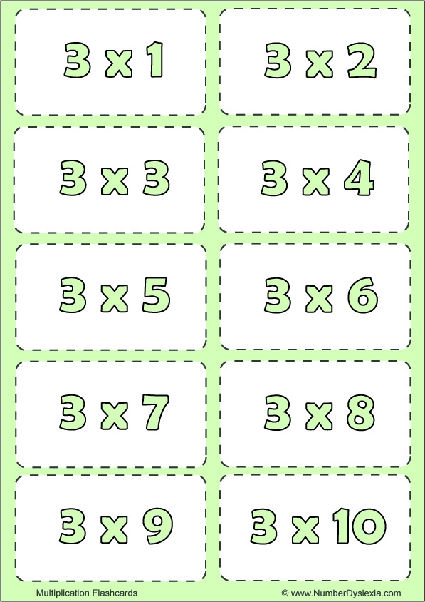 8 multiplication flash cards printable
