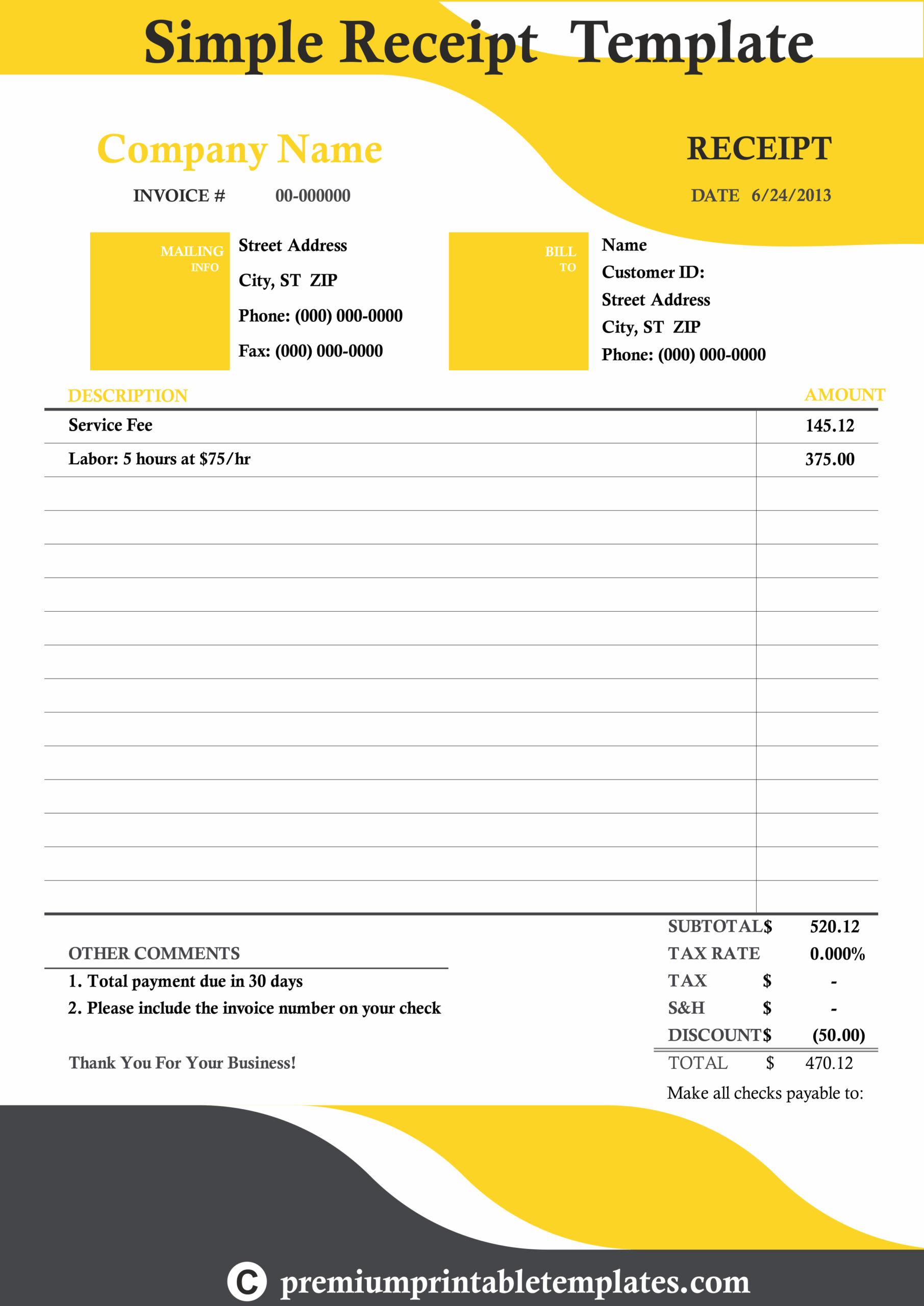 printable free receipt template