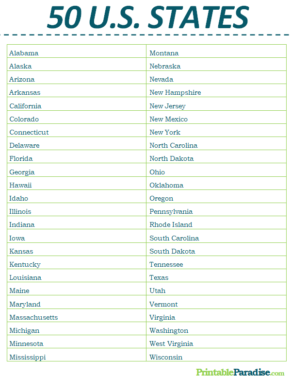 50 states printable flash cards