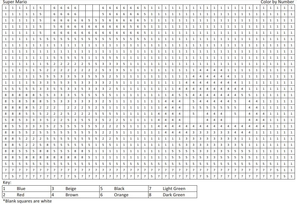 Printable Mario Color By Number