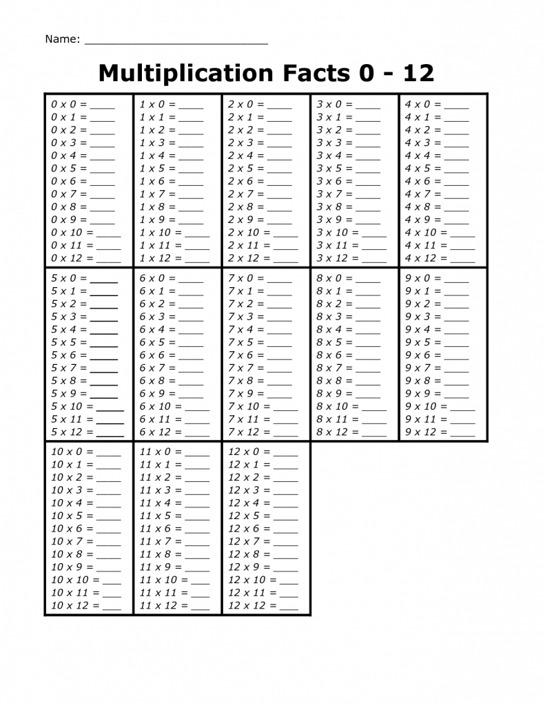 4 times tables flash cards printable