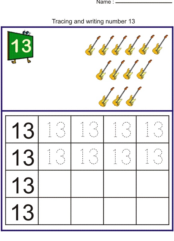 number 13 worksheet for preschool