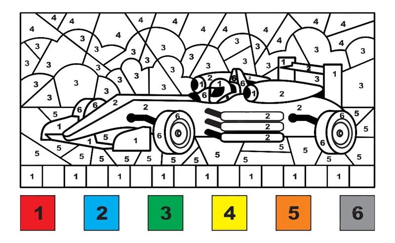 Printable Race Car Color By Number Download Print Now