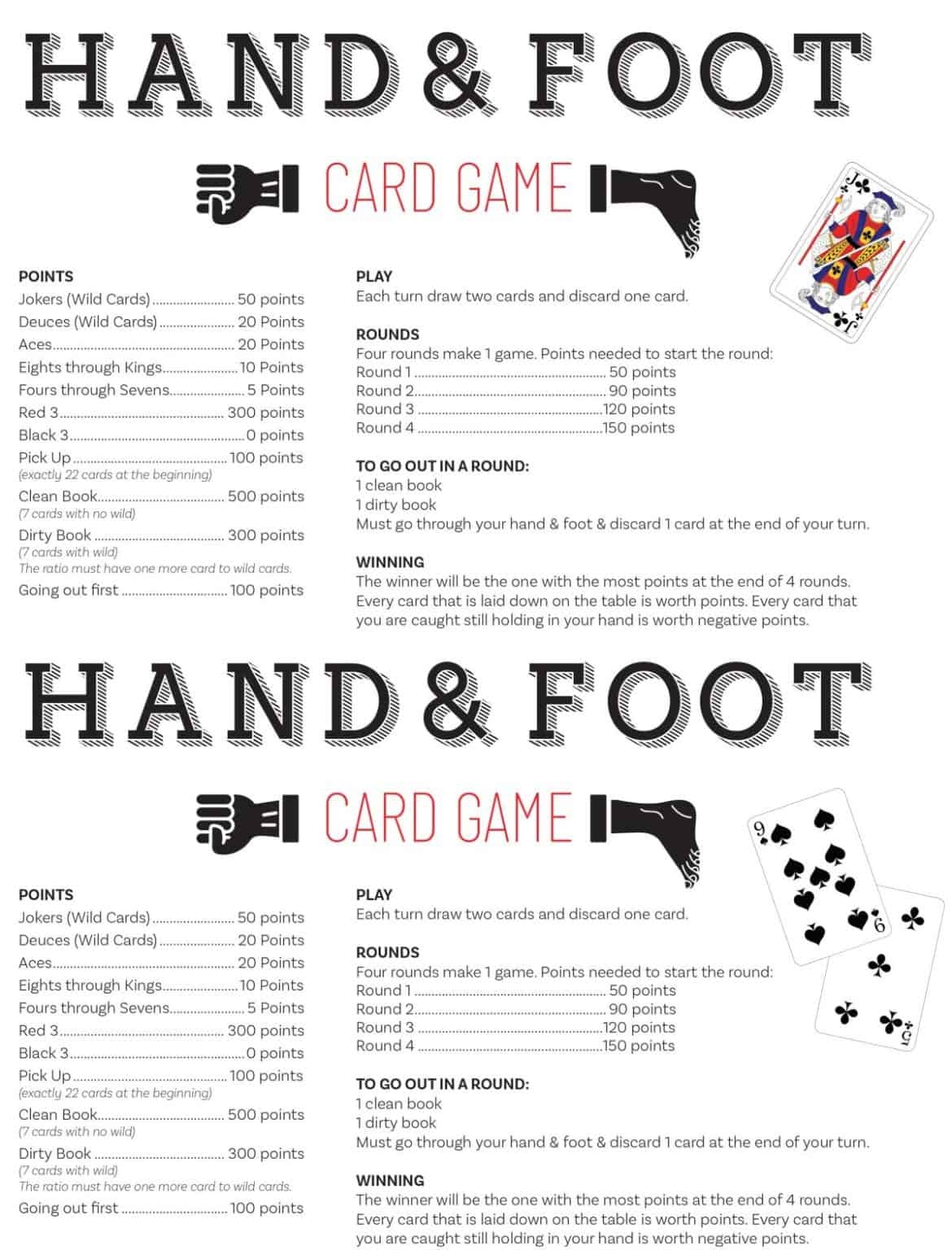 Printable Rules For Hand Knee And Foot Card Game Printable Templates