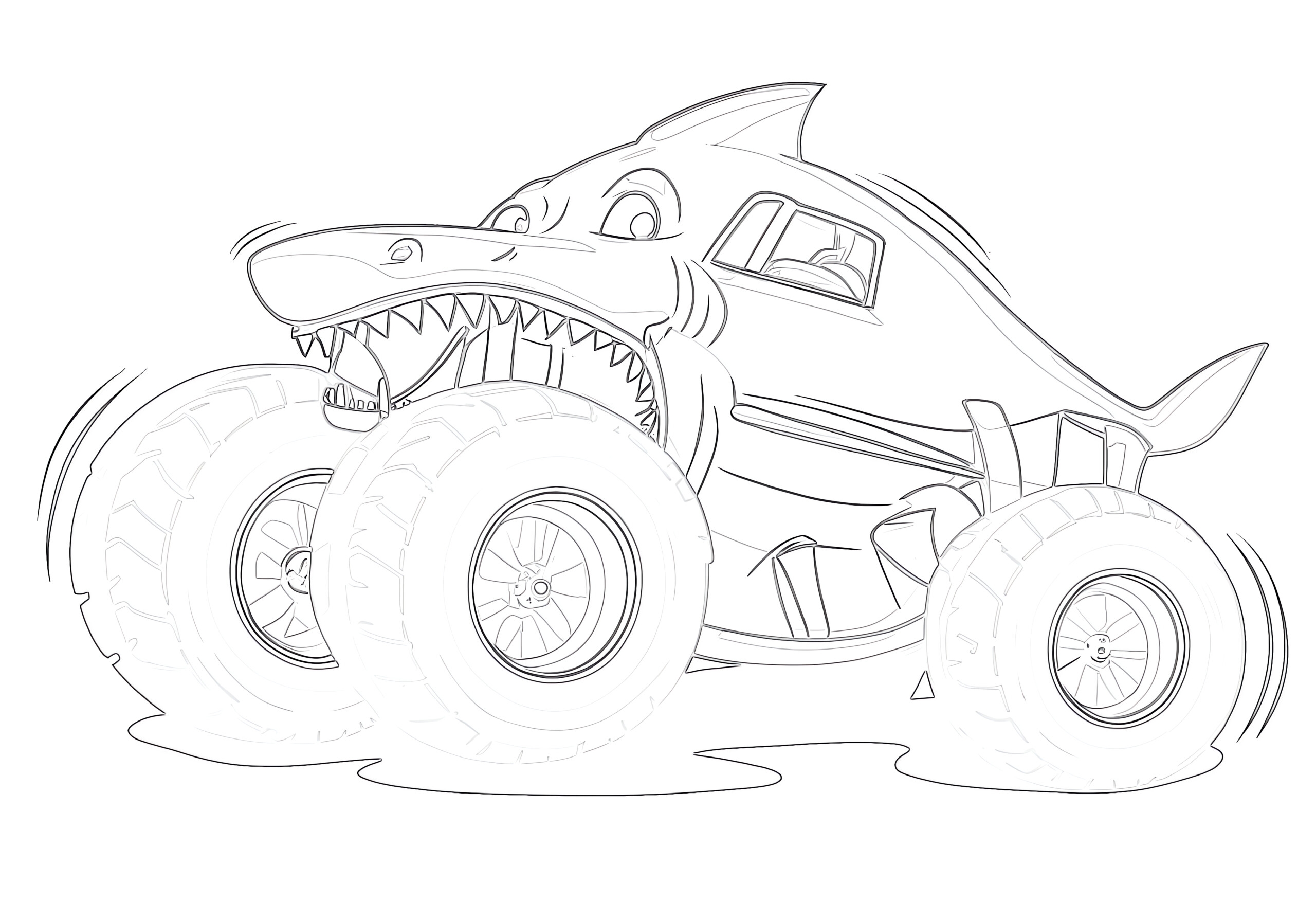 Printable Shark Monster Truck Coloring Page Mimi Panda