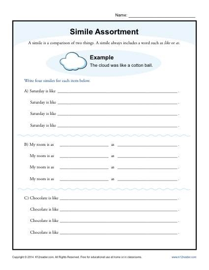 Printable Simile Worksheets