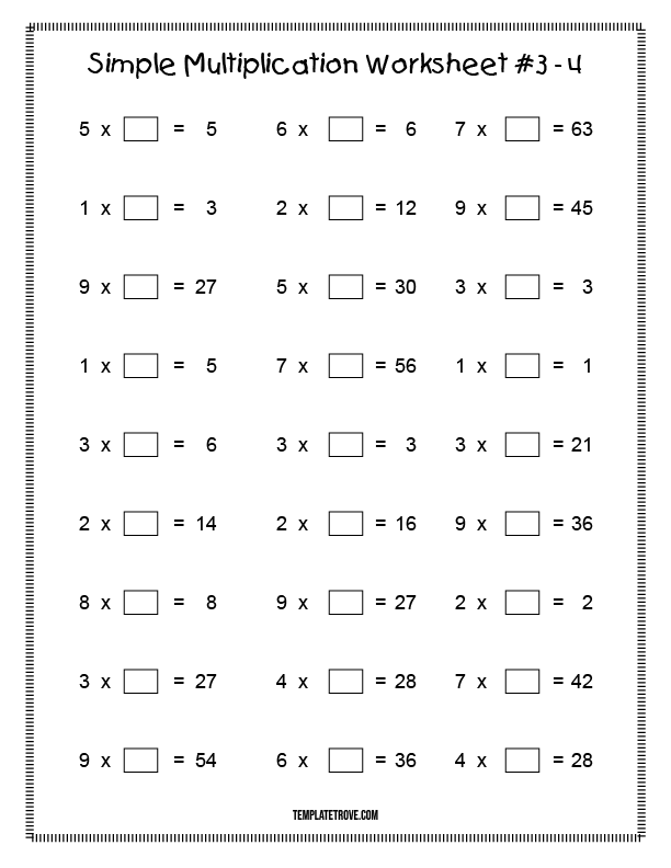 Printable Simple Multiplication Worksheet 3 For 2nd And 3rd Graders