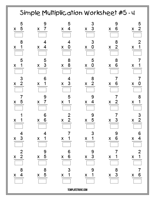 Printable Simple Multiplication Worksheet 5 For 2nd And 3rd Graders