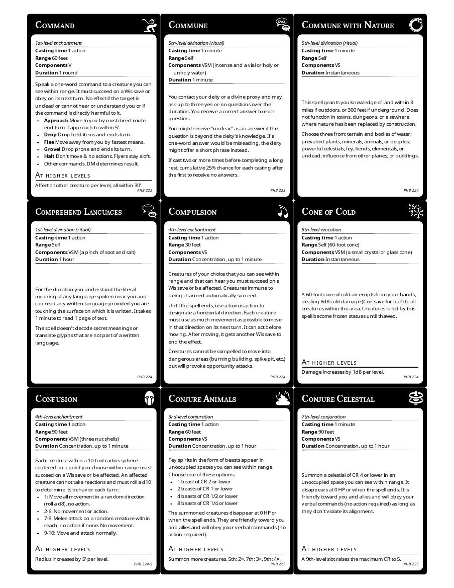 Printable Spell Cards 5e Druid