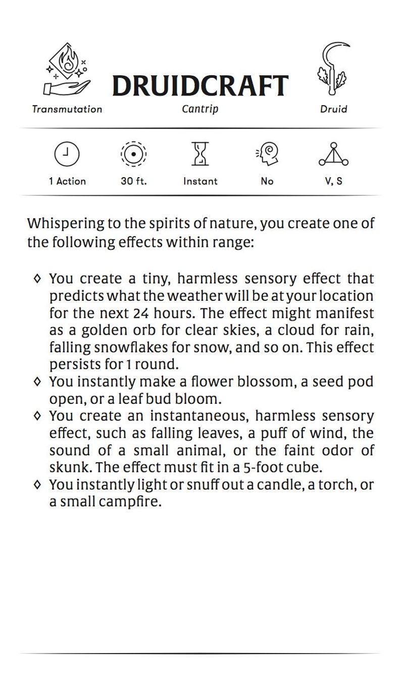 Printable Spell Cards 5e Druid