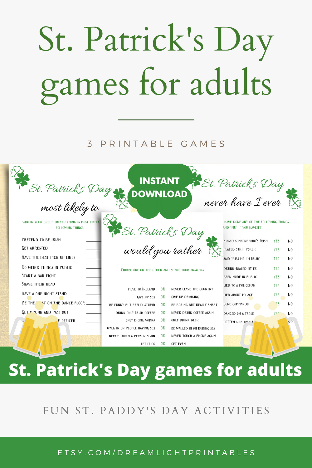 Printable St Patrick S Day Games For Adults 3 Game Bundle For St Paddy 