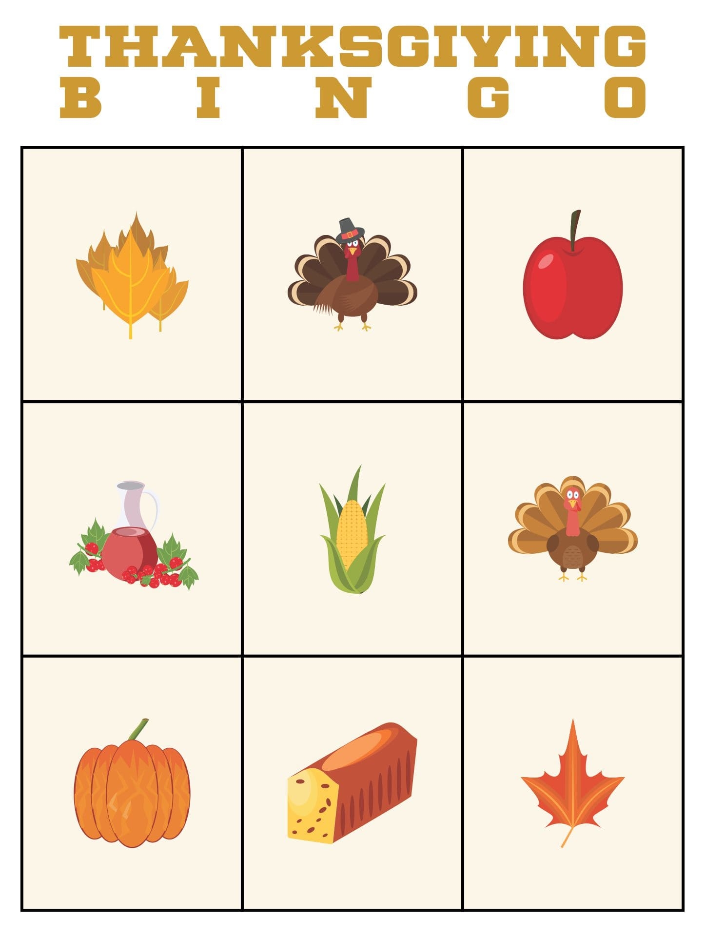 Printable Thanksgiving Bingo PrintableLib