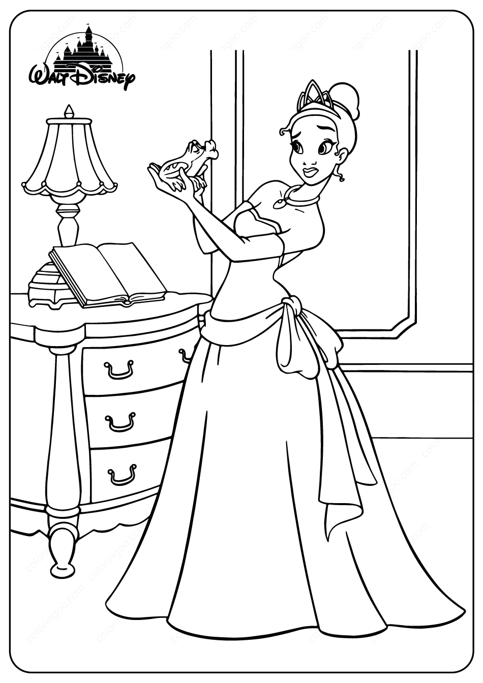 Printable Tiana And The Frog Coloring Pages