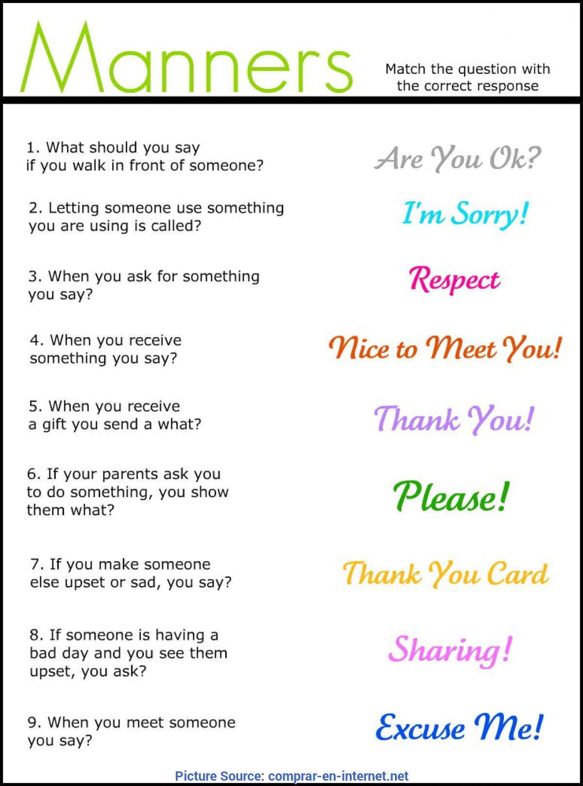 manners worksheets
