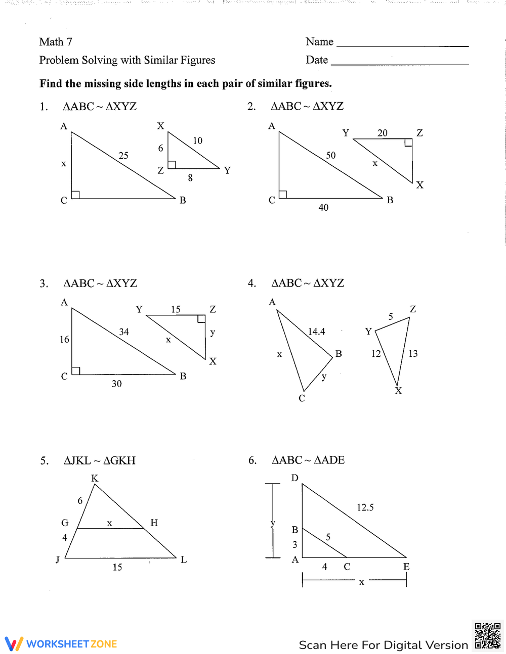 Problems Involving Similar Figures Worksheets Library