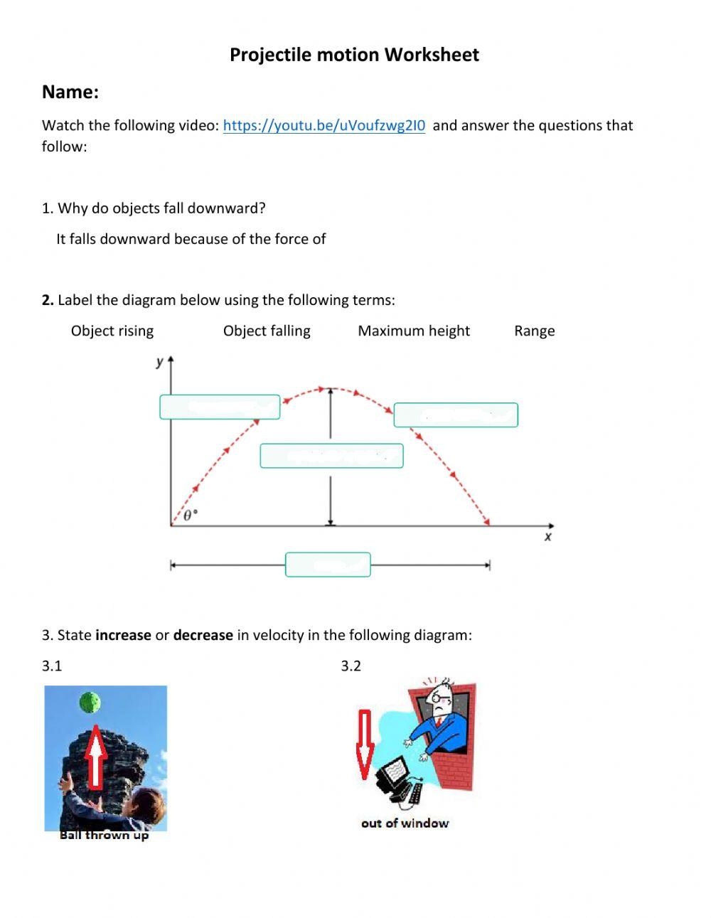 Projectile Motion Online Exercise For Live Worksheets Worksheets
